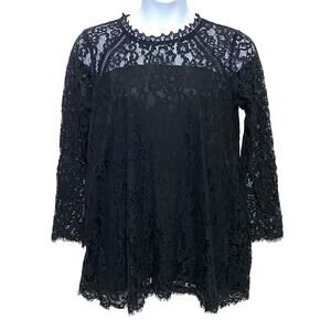 Lulus Black Lace Short Dress Womens L Dark Romantic Whimsigoth Sheer Sexy LBD